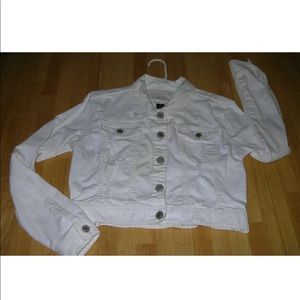 White distressed Denim jacket. RUE 21 size XL